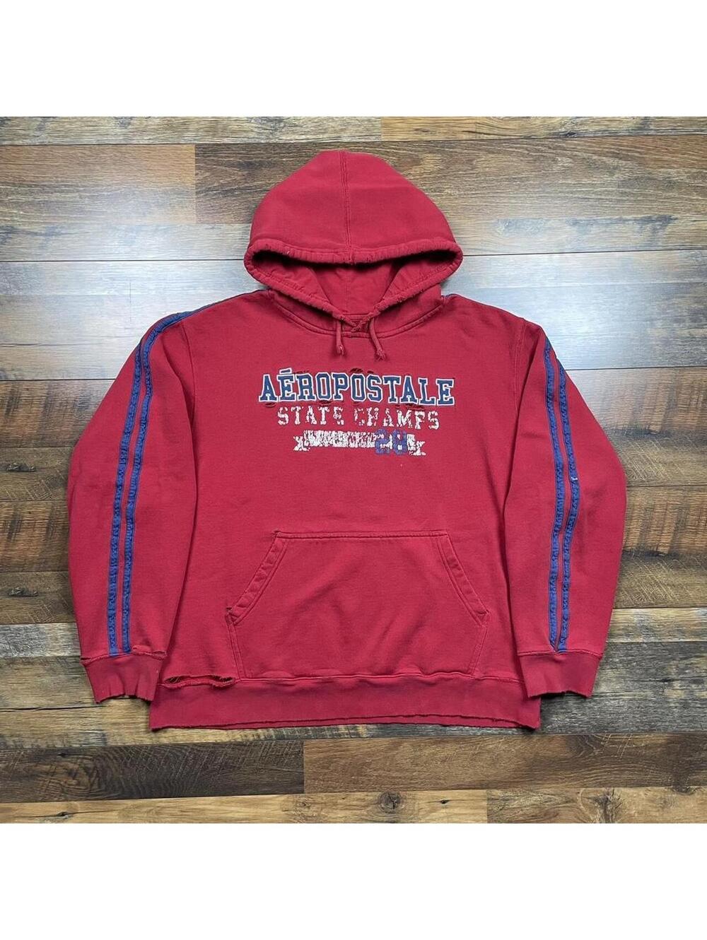Vintage Y2K Aeropostale Embroidered Thrashed Hoodie State Champs Size XL